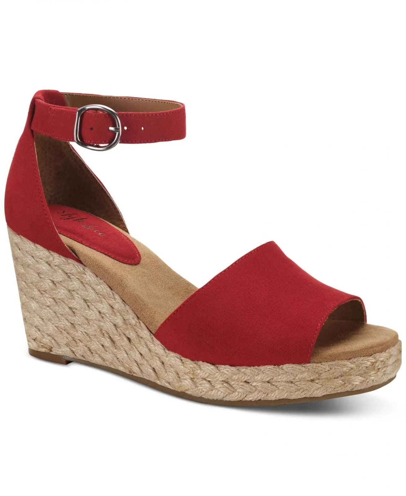 Style & Co. Womens Seleeney Faux Suede Wedge Sandals 10004896400 Red 7.5M