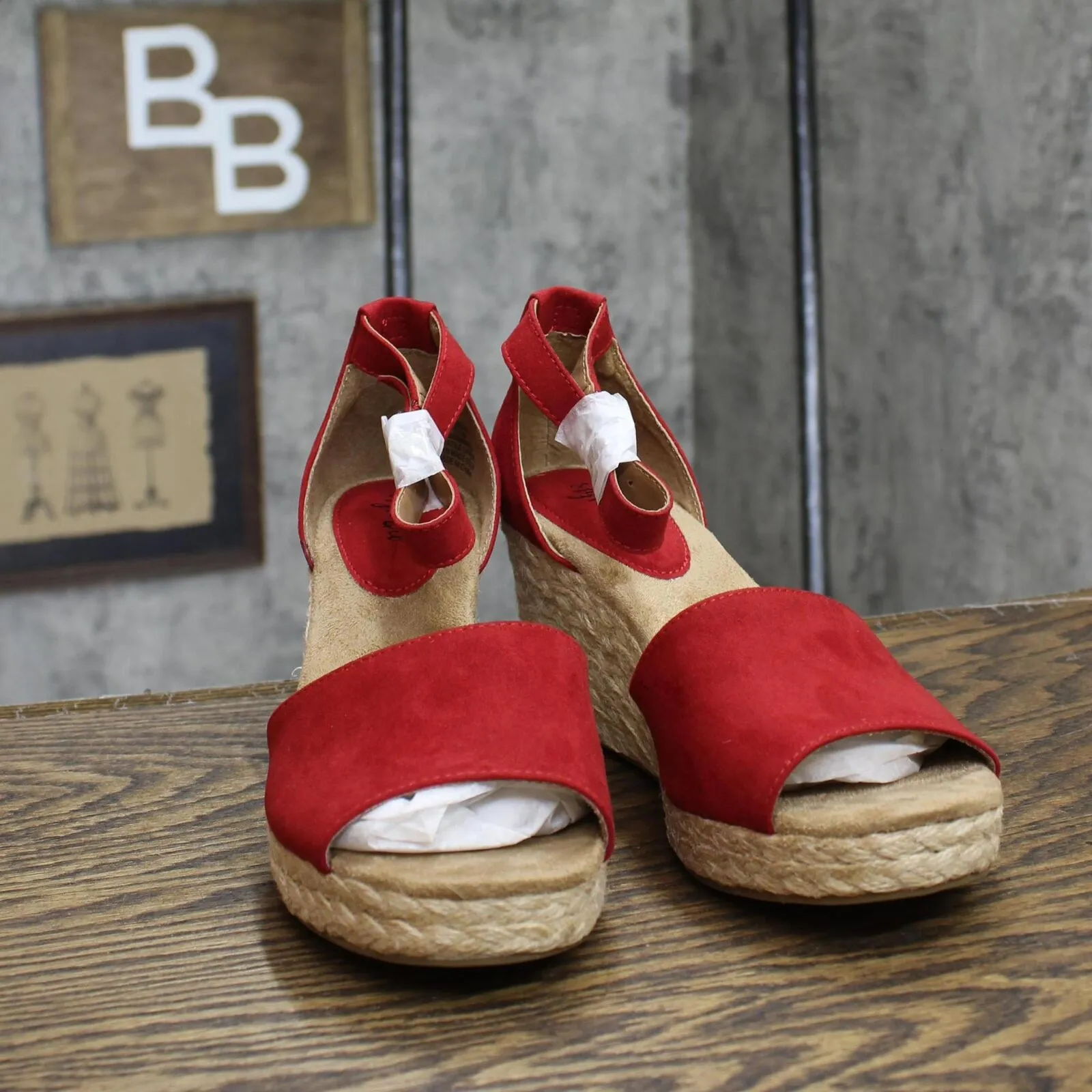 Style & Co. Womens Seleeney Faux Suede Wedge Sandals 10004896400 Red 7.5M