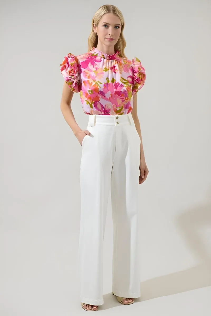 Sugarlips - Abigal Floral Brenna Mock Neck Ruffle Blouse (Final Sale)