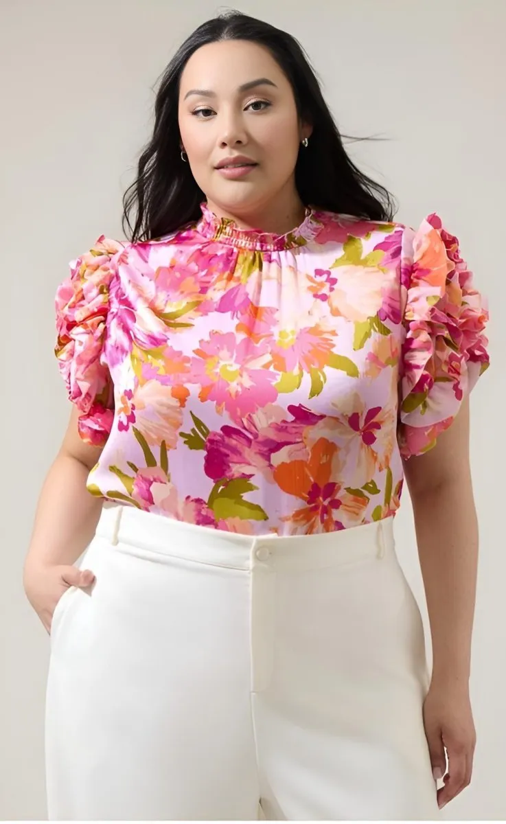 Sugarlips - Abigal Floral Brenna Mock Neck Ruffle Blouse (Final Sale)