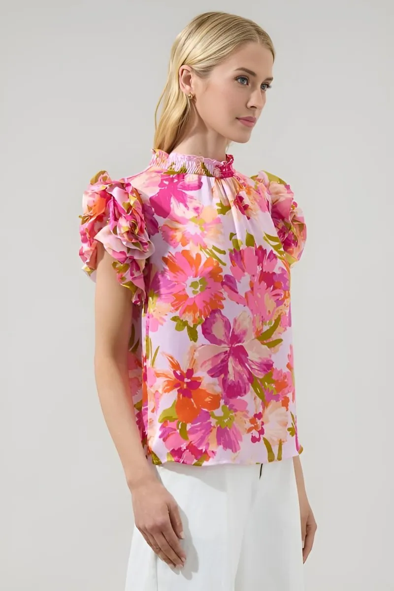 Sugarlips - Abigal Floral Brenna Mock Neck Ruffle Blouse (Final Sale)