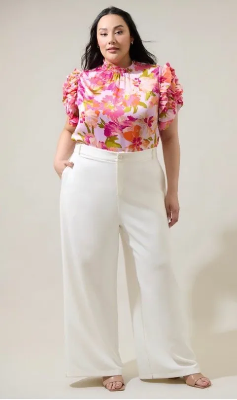 Sugarlips - Abigal Floral Brenna Mock Neck Ruffle Blouse (Final Sale)