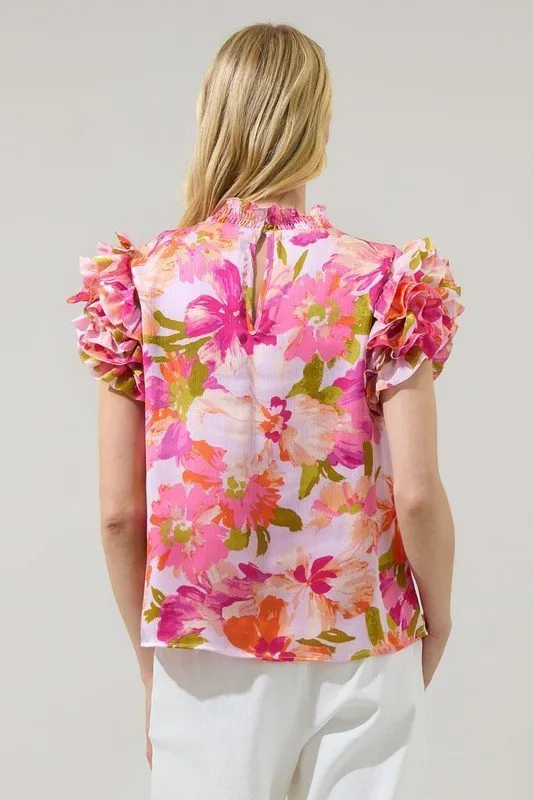 Sugarlips - Abigal Floral Brenna Mock Neck Ruffle Blouse (Final Sale)