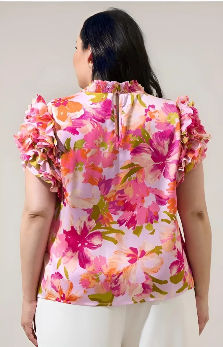 Sugarlips - Abigal Floral Brenna Mock Neck Ruffle Blouse (Final Sale)