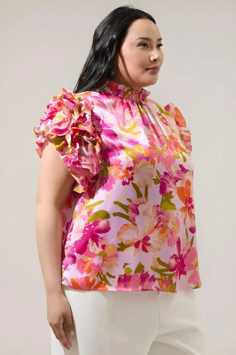 Sugarlips - Abigal Floral Brenna Mock Neck Ruffle Blouse (Final Sale)