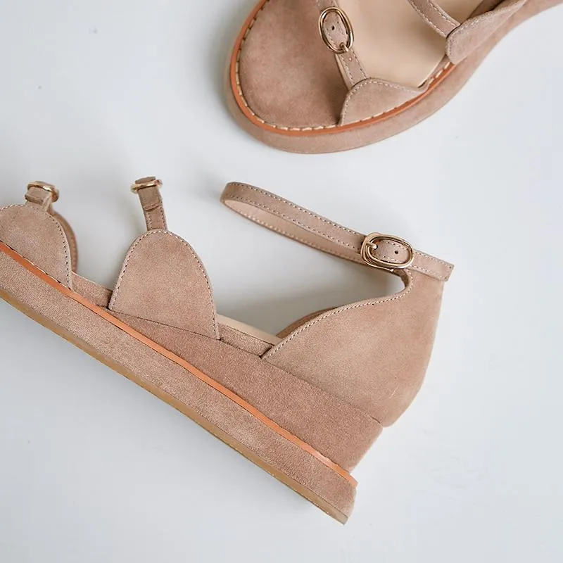 superstar kid suede buckle strap peep toe high heel wedge platform women sandals elegant cover heel office lady summer shoes