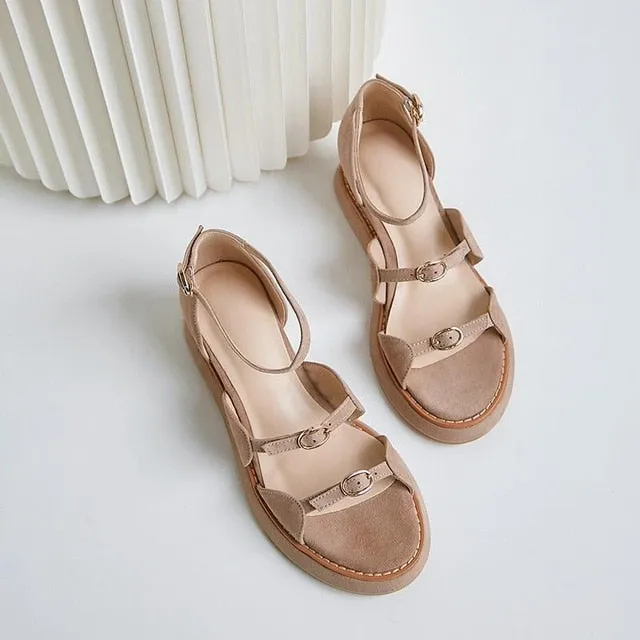 superstar kid suede buckle strap peep toe high heel wedge platform women sandals elegant cover heel office lady summer shoes