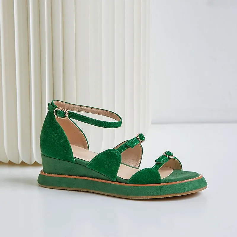 superstar kid suede buckle strap peep toe high heel wedge platform women sandals elegant cover heel office lady summer shoes