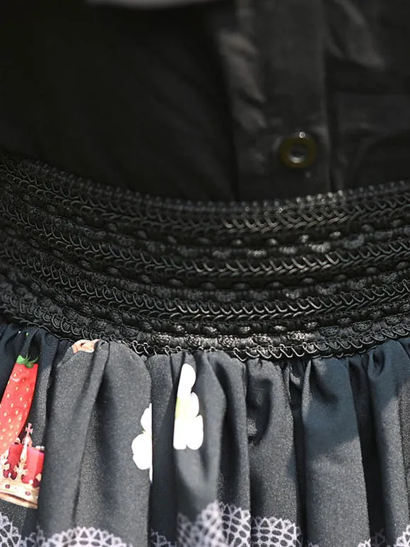 Sweet Lolita Overskirt Fruit Floral Pattern Black Lace Lolita Skirts