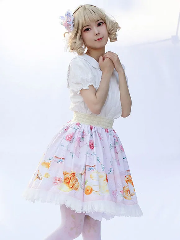Sweet Lolita SK Angel Beats Ruffles Light Pink Floral Print Lolita Skirts