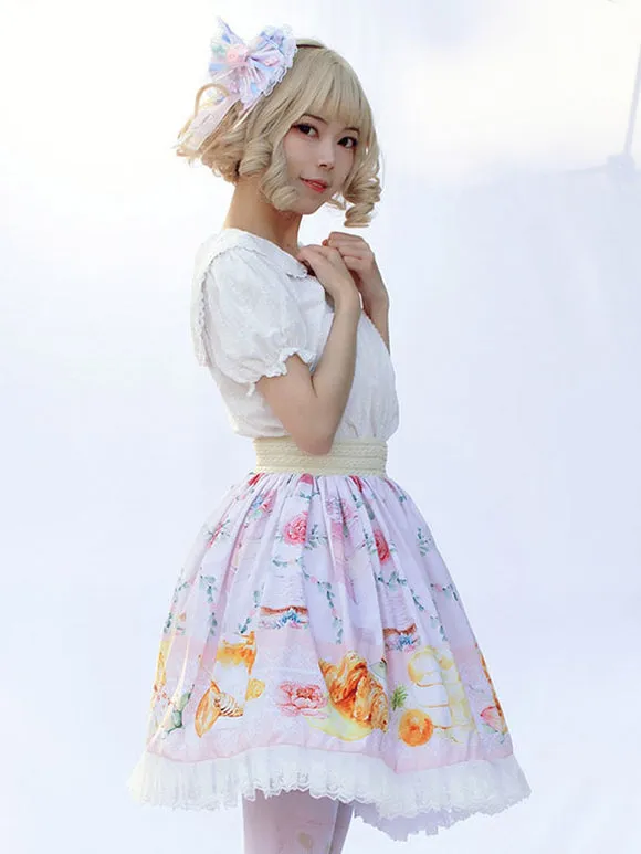 Sweet Lolita SK Angel Beats Ruffles Light Pink Floral Print Lolita Skirts
