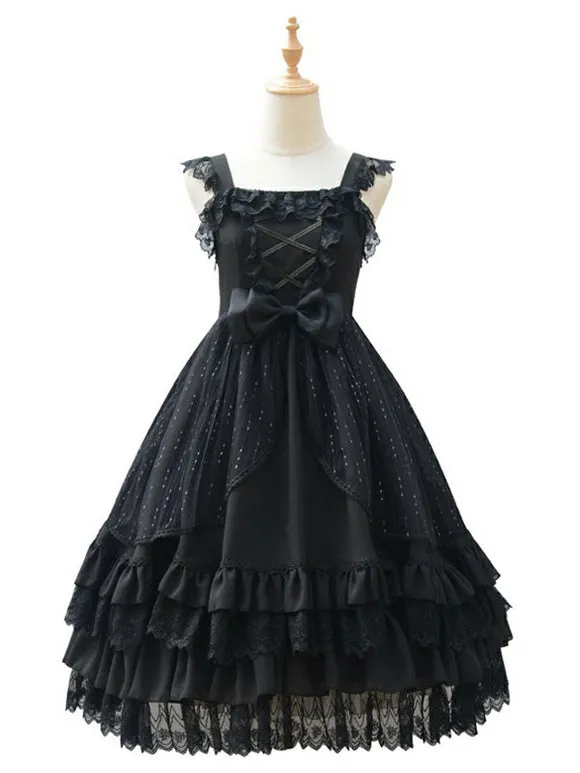 Tea Party Style Lolita JSK Dress Neverland Floral Print Pattern Ruffles Bows White Sweet Lolita Jumper Skirts