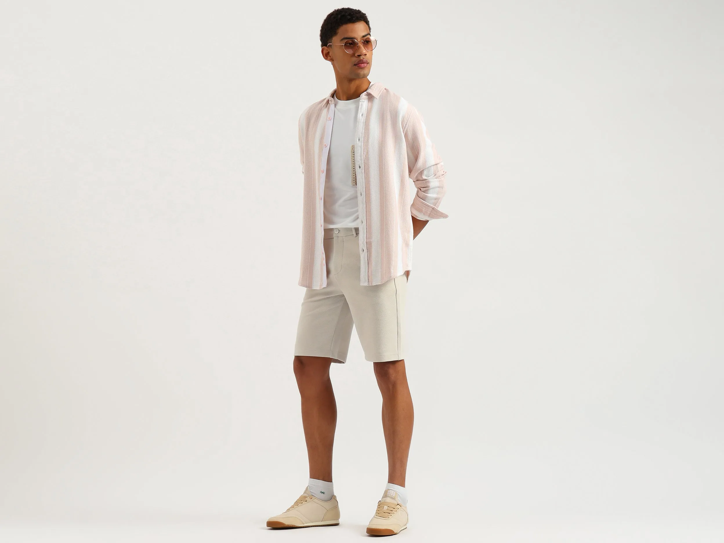 Textured Slim Fit Chino Shorts