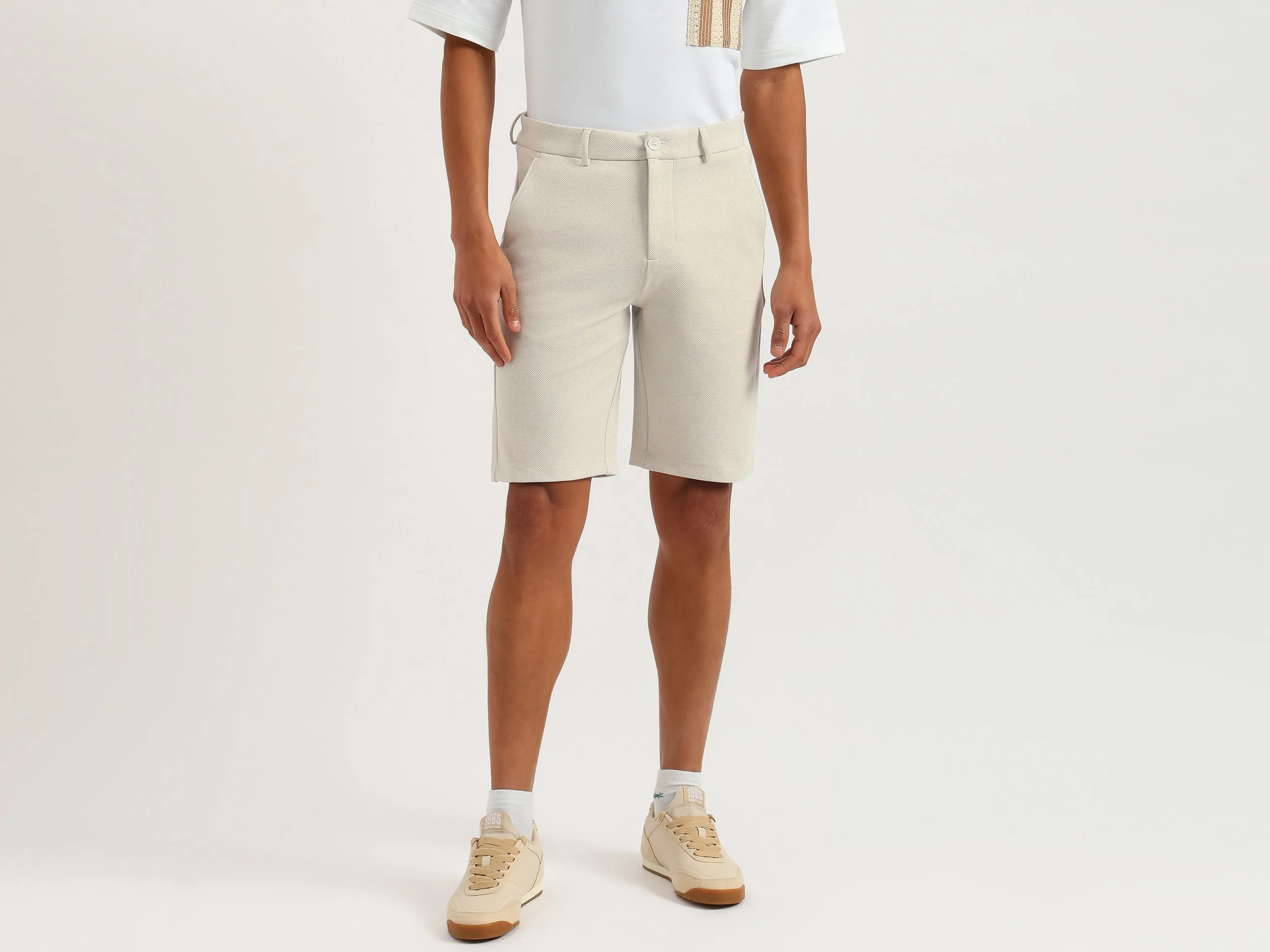 Textured Slim Fit Chino Shorts