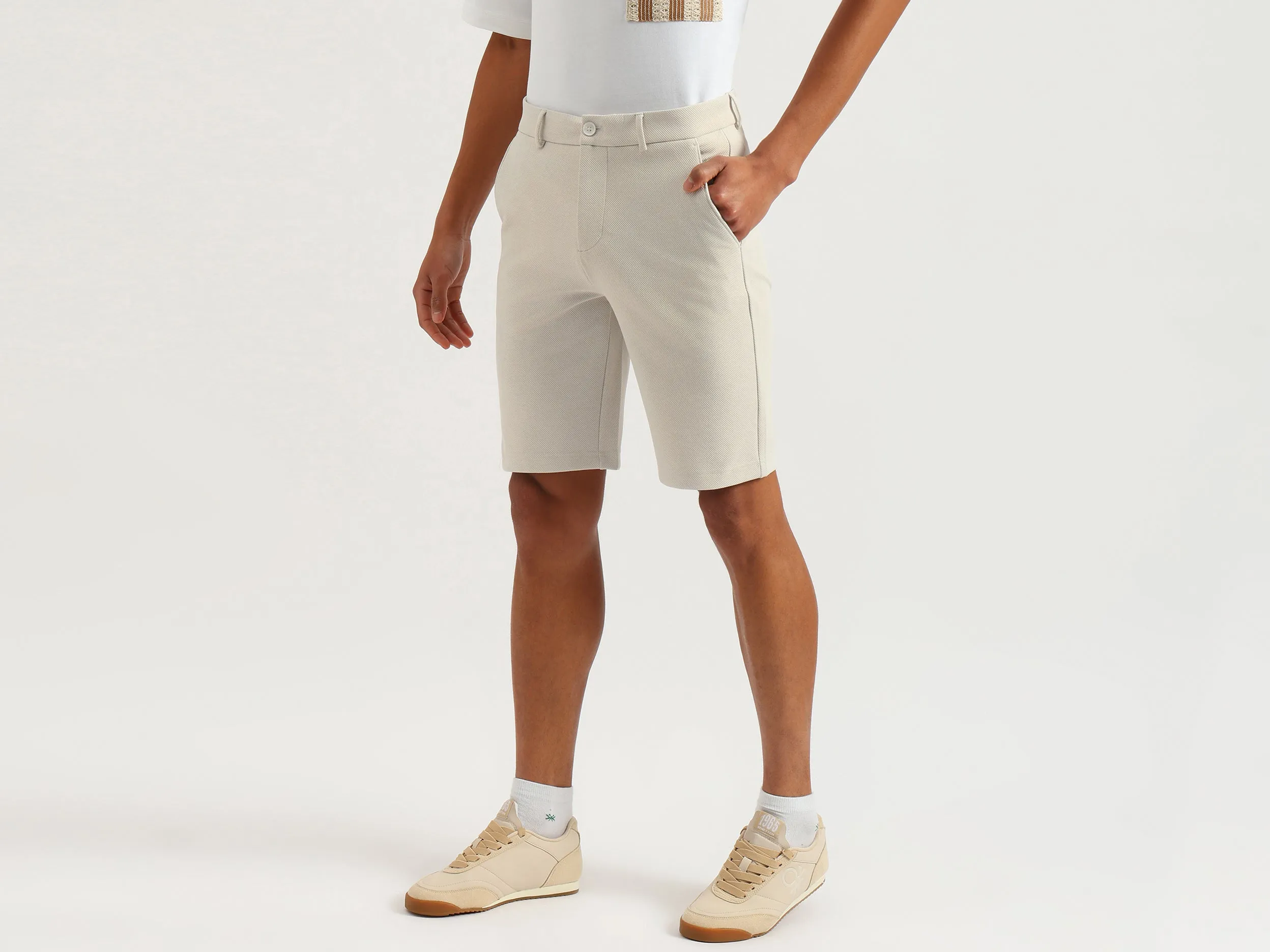 Textured Slim Fit Chino Shorts