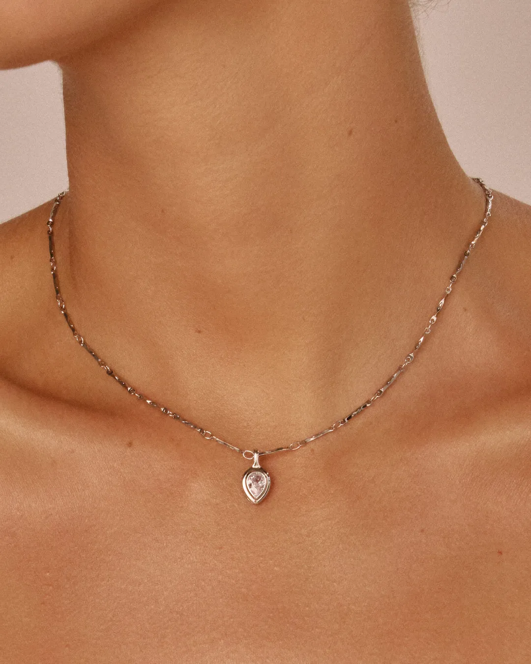 The Pear Double Bezel Charm Necklace