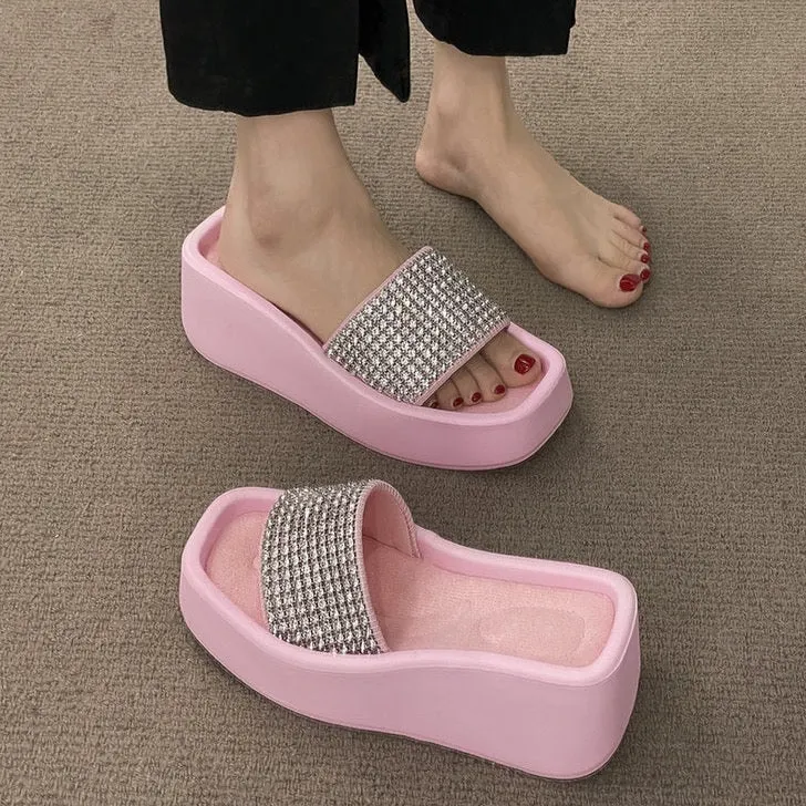 Thierry Rhinestone Sequin Upper Platform Slippers - 2 Colors