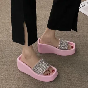 Thierry Rhinestone Sequin Upper Platform Slippers - 2 Colors