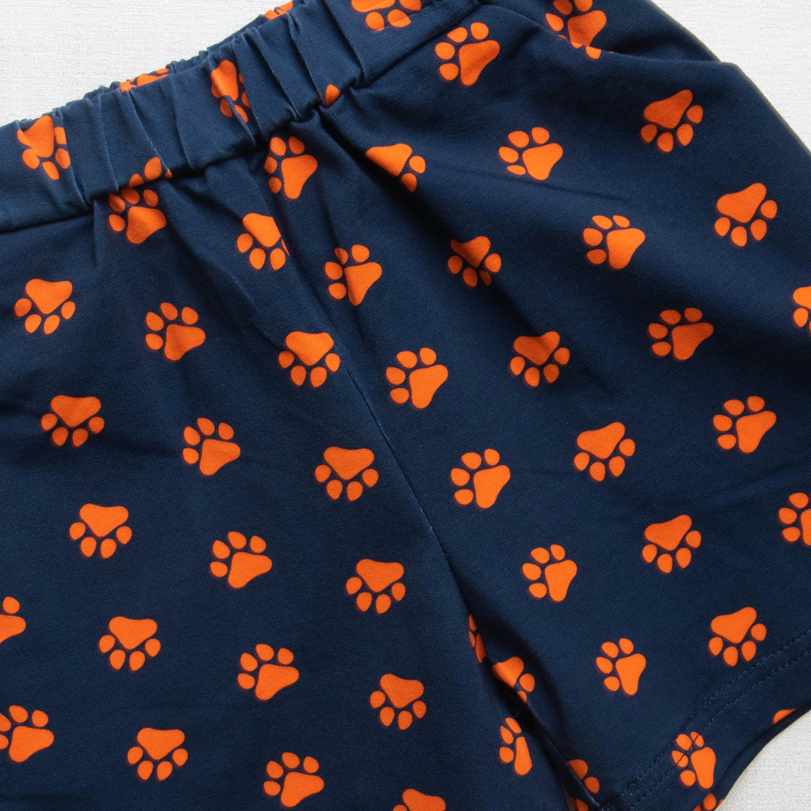 Tiger Applique Paw Print Short Set, Navy