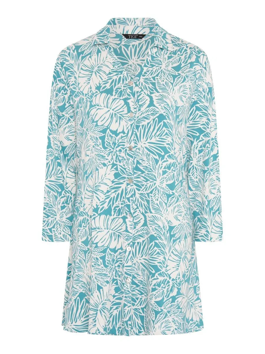 TIGI 18/20 Sea Green Tropical Palm Print Tunic - T25-43B