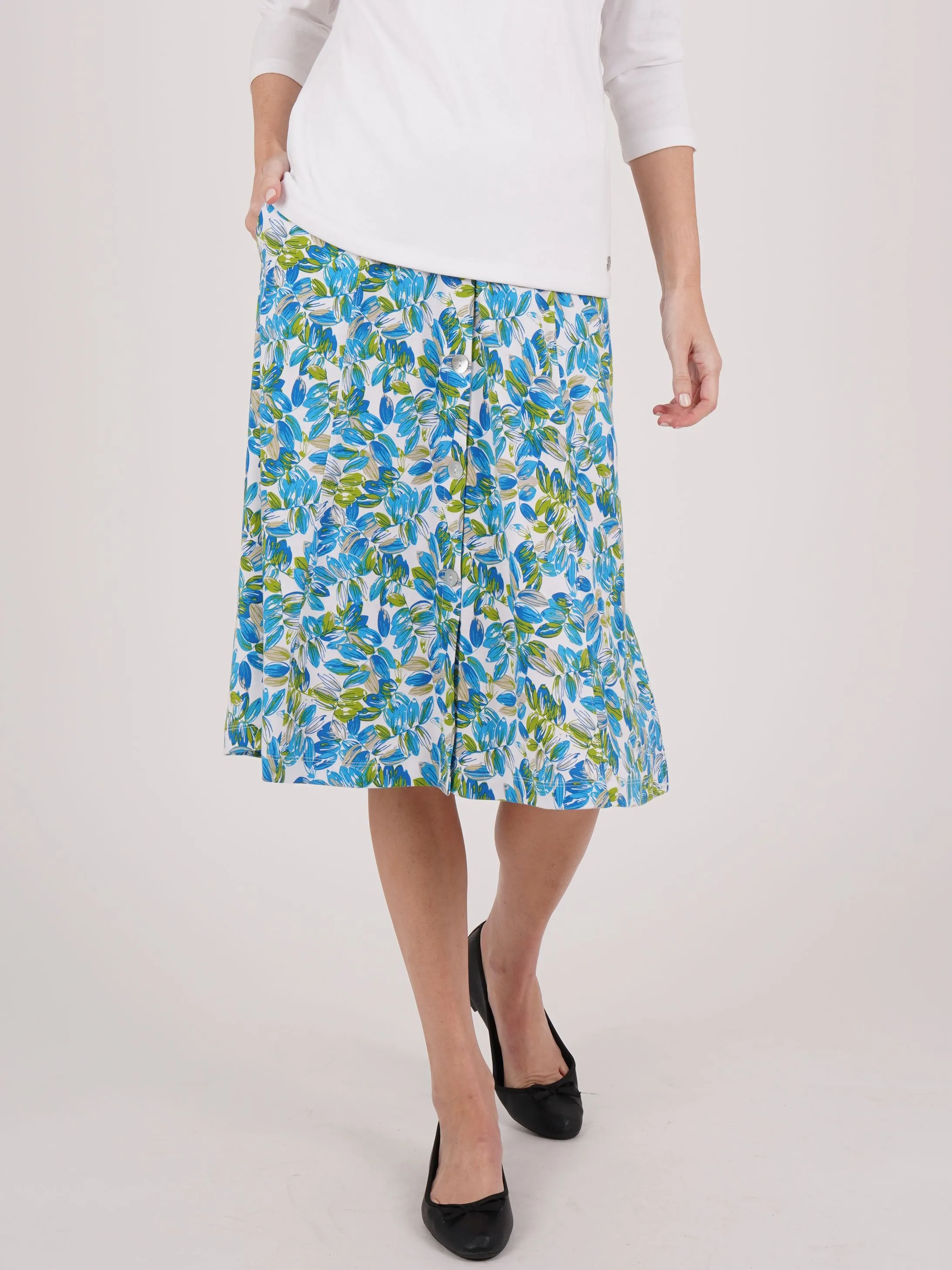 TIGI 18/20 Short Blue/Green Floral Button Skirt - T25-34DS