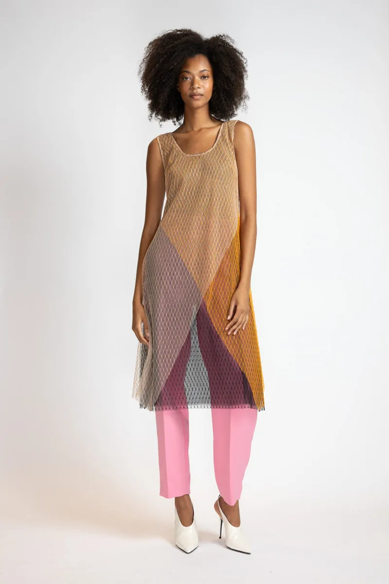 Tricolor Lattice Point D’Esprit Camisole Tunic