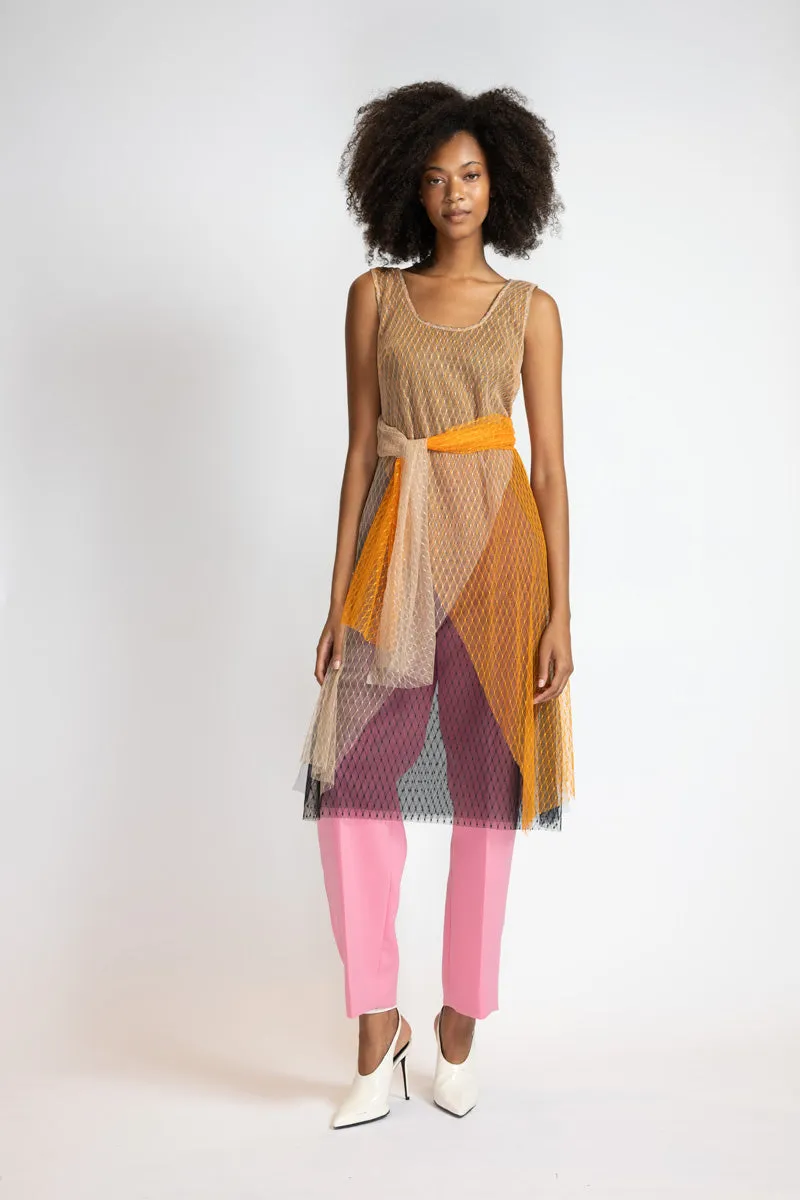 Tricolor Lattice Point D’Esprit Camisole Tunic