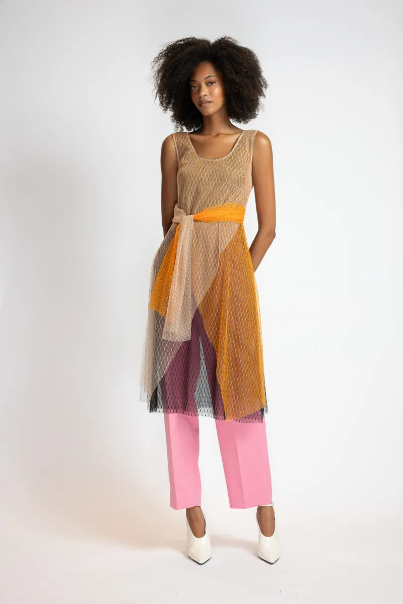 Tricolor Lattice Point D’Esprit Camisole Tunic