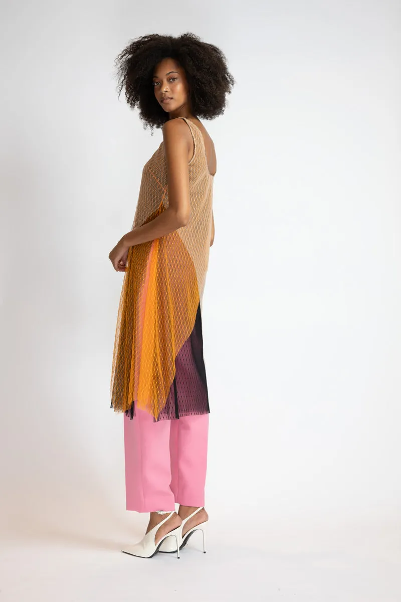 Tricolor Lattice Point D’Esprit Camisole Tunic