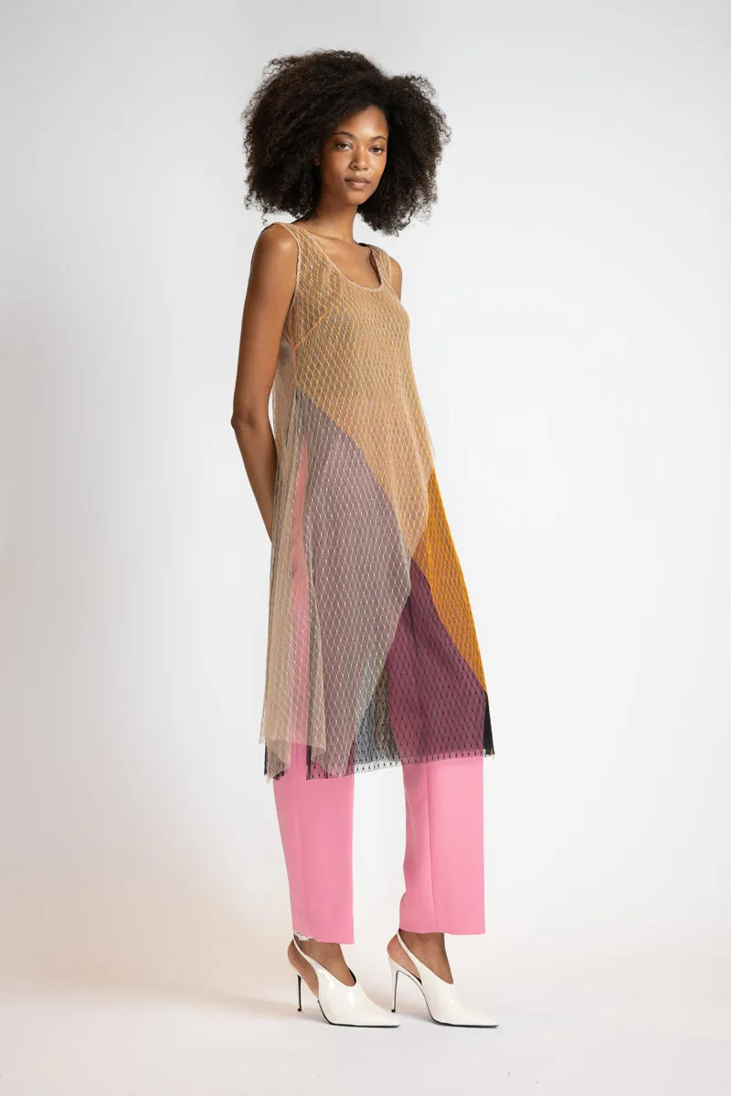 Tricolor Lattice Point D’Esprit Camisole Tunic