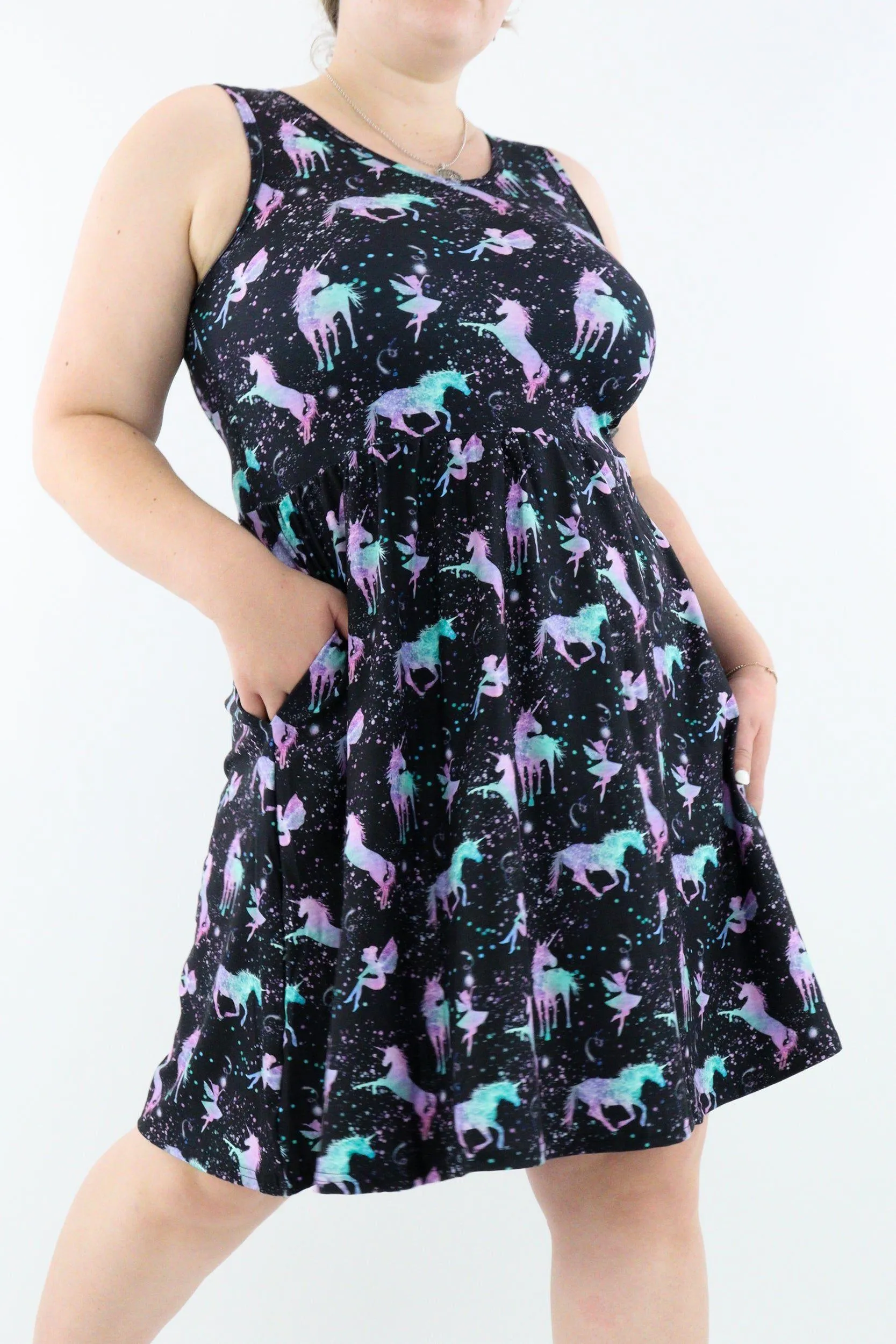 Unicorns and Fairies - Sleeveless Skater Dress - Knee Length - Side Pockets