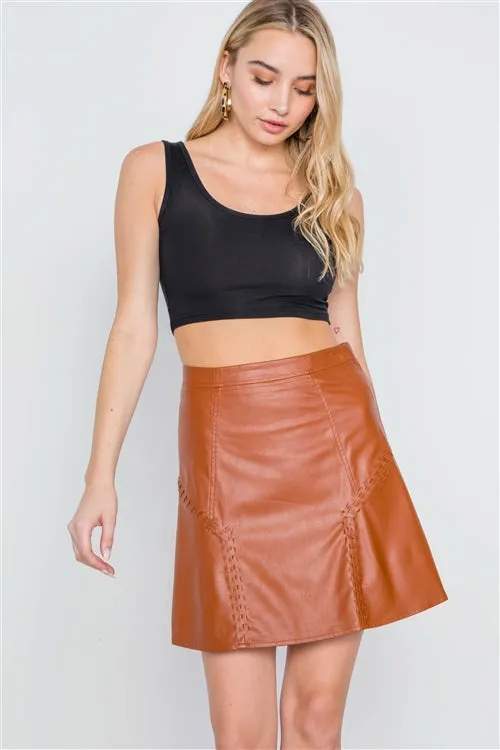 Vegan Leather A-Line Mini Skirt | Camel
