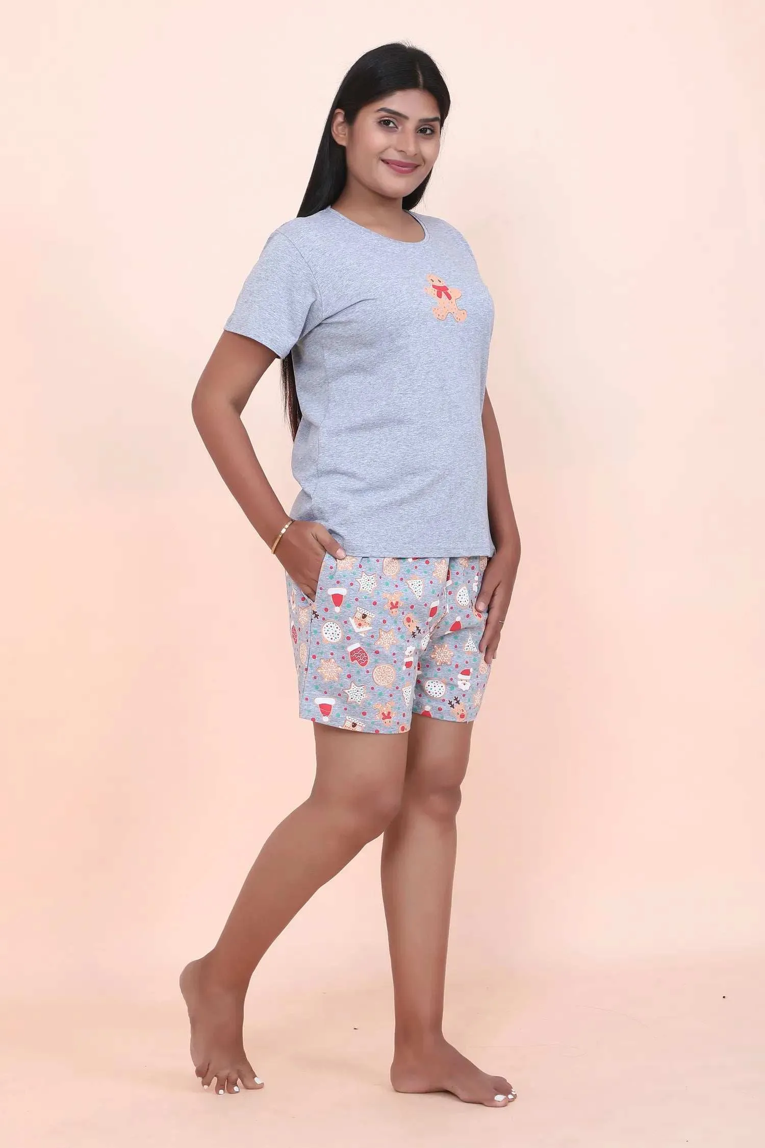 Velure Playful Gingerbread Print Shorts Set