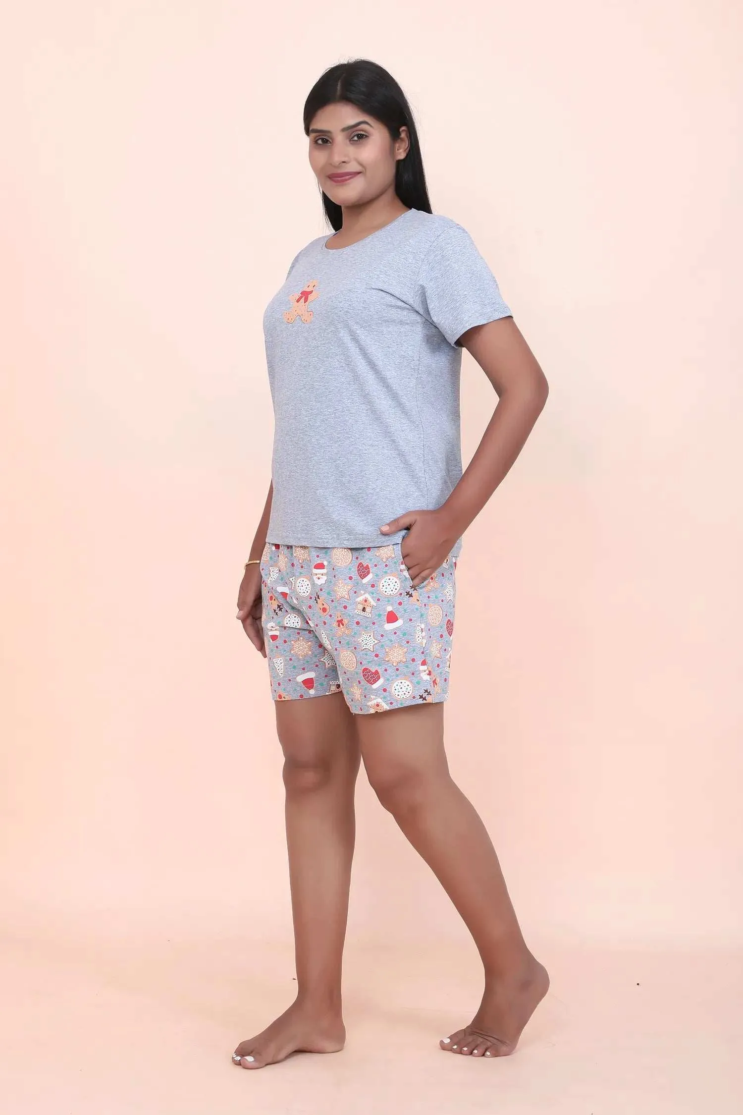 Velure Playful Gingerbread Print Shorts Set