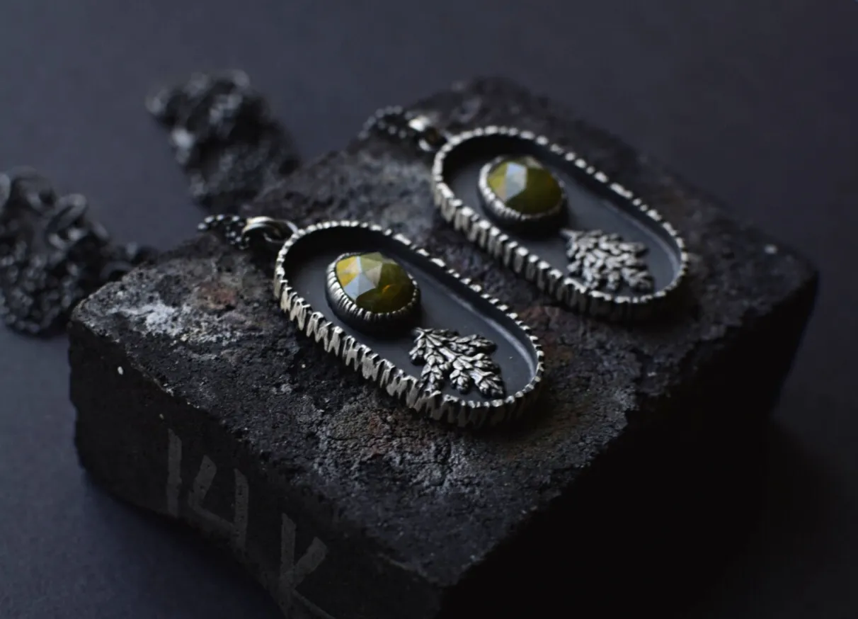 Vesuvianite & Fern Shadowbox Necklaces