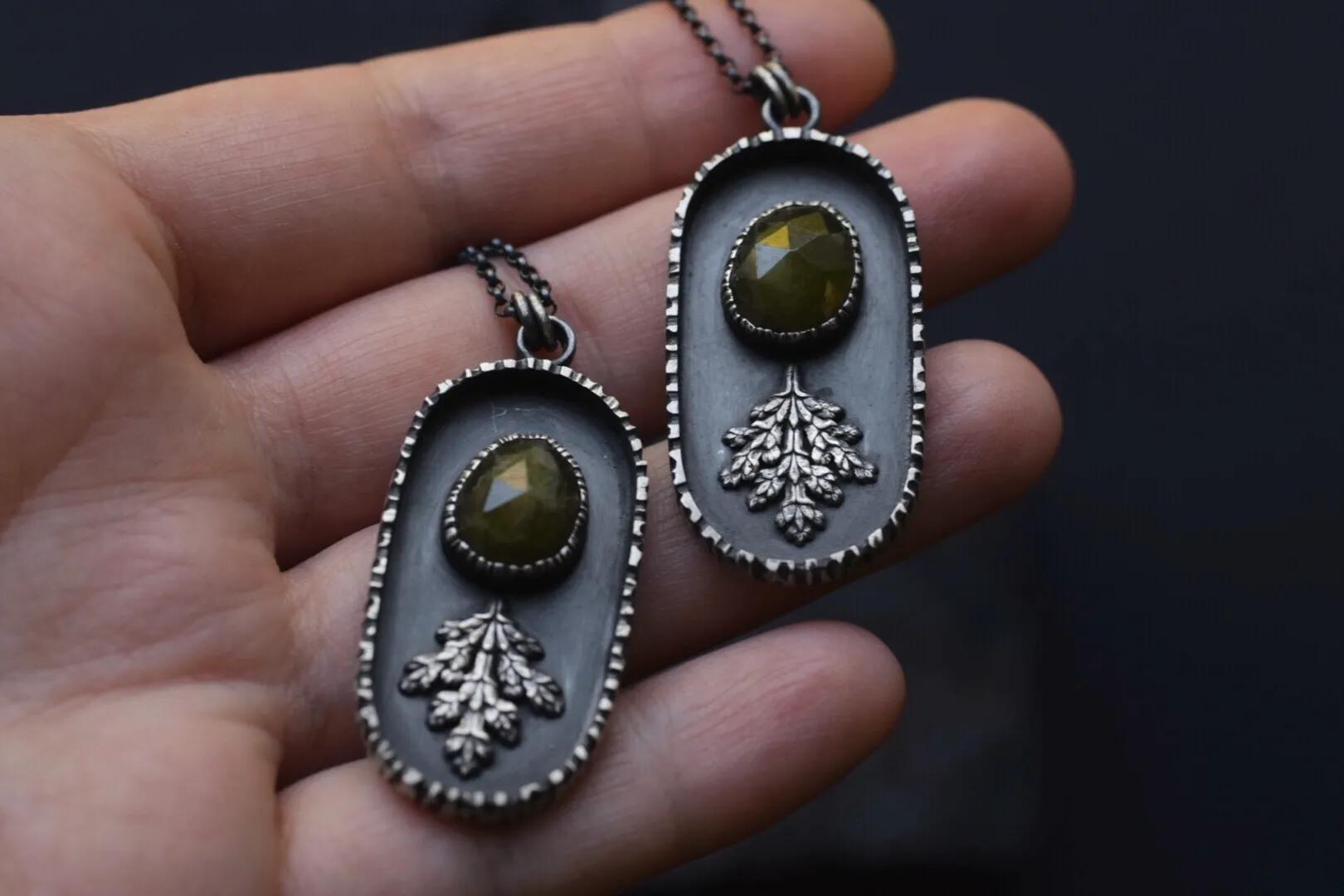 Vesuvianite & Fern Shadowbox Necklaces