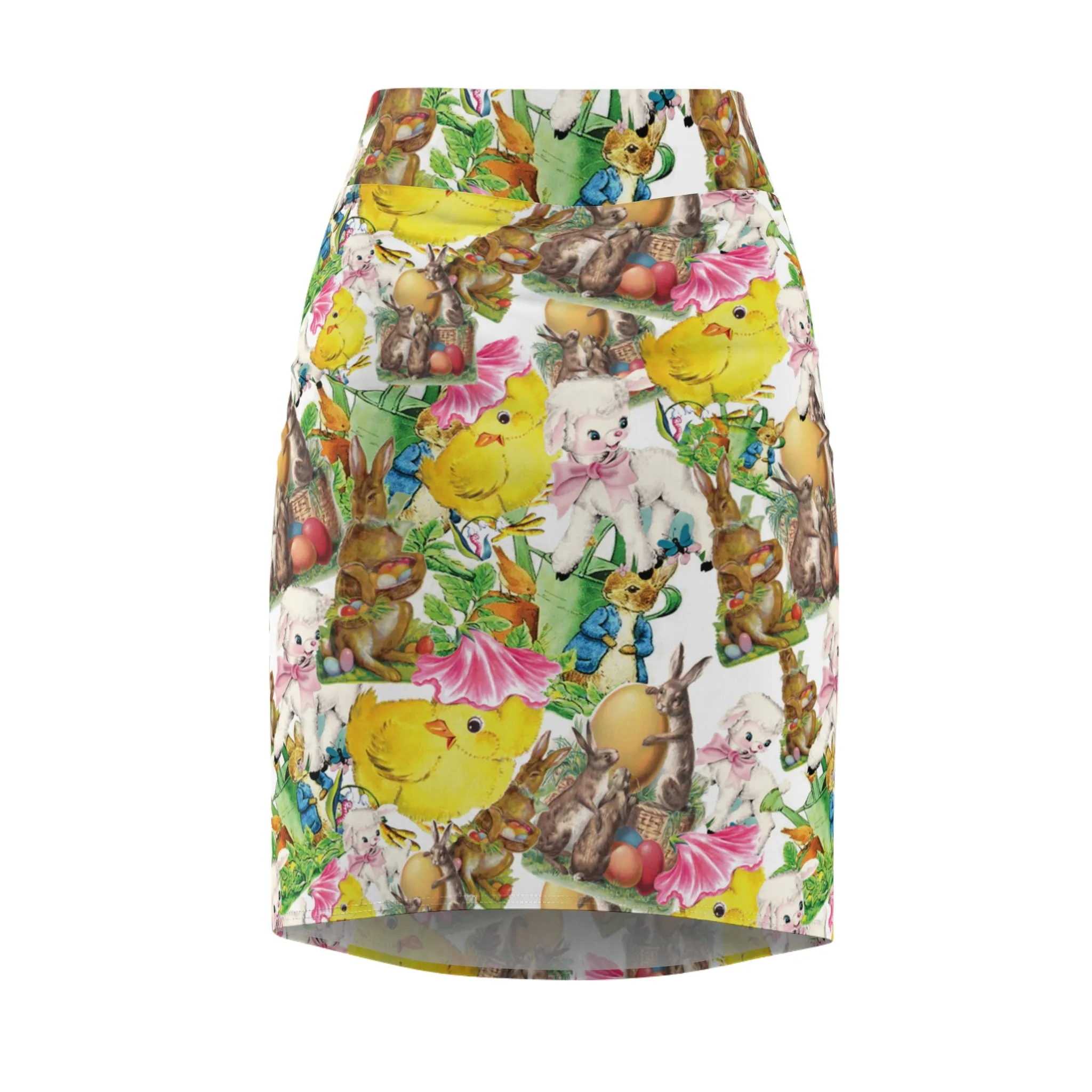 Vintage Easter Bunny Chick Rabbit Mid Century Womens Pencil Skirt - Saiko Studio