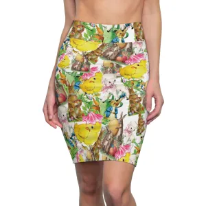 Vintage Easter Bunny Chick Rabbit Mid Century Womens Pencil Skirt - Saiko Studio