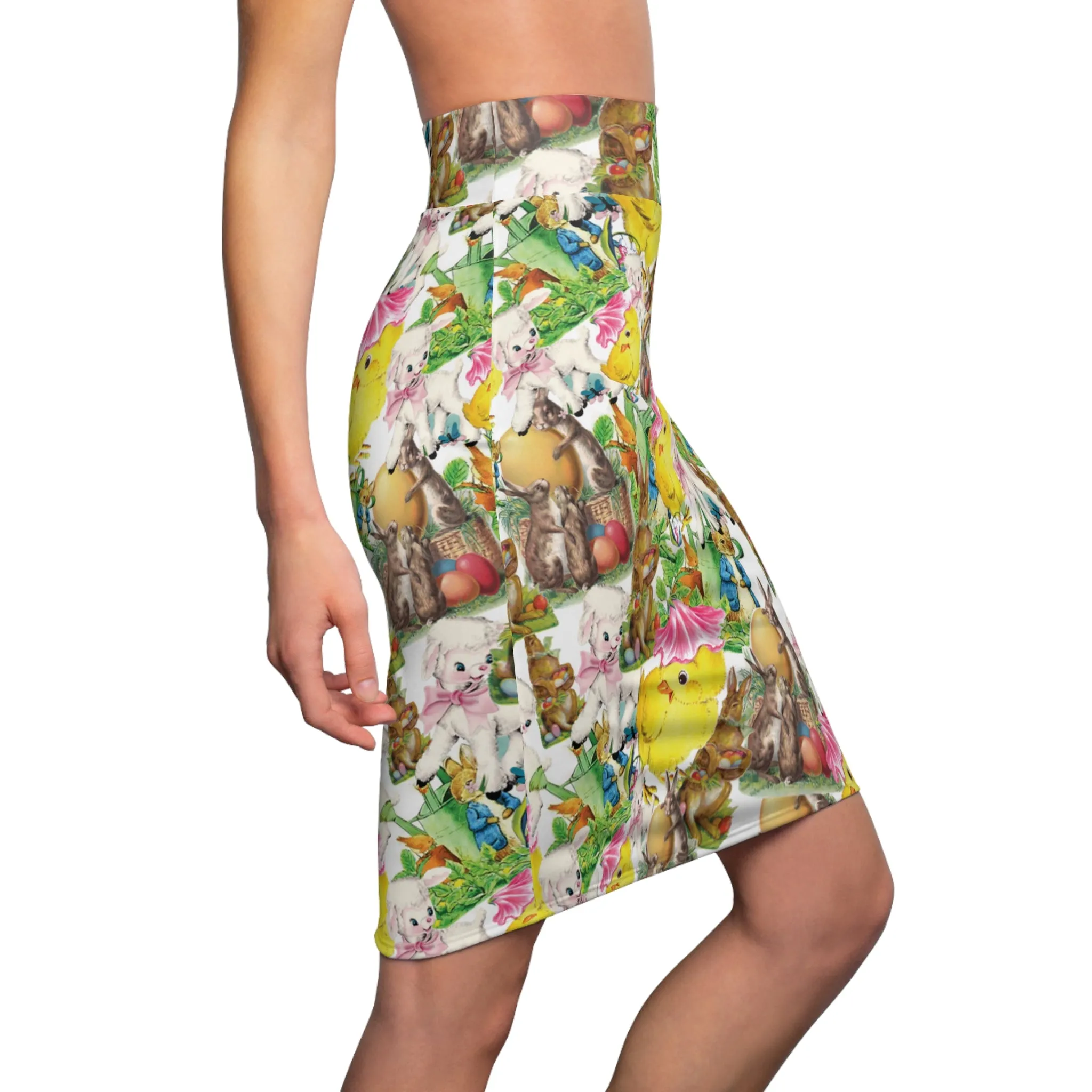 Vintage Easter Bunny Chick Rabbit Mid Century Womens Pencil Skirt - Saiko Studio