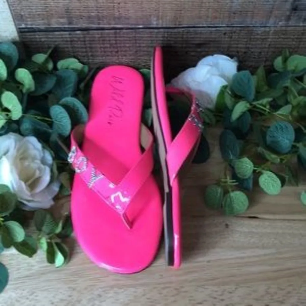 Wild Pair  Fantasia Patent Embellished Flat Sandals Pink 6.5 Medium (B M)