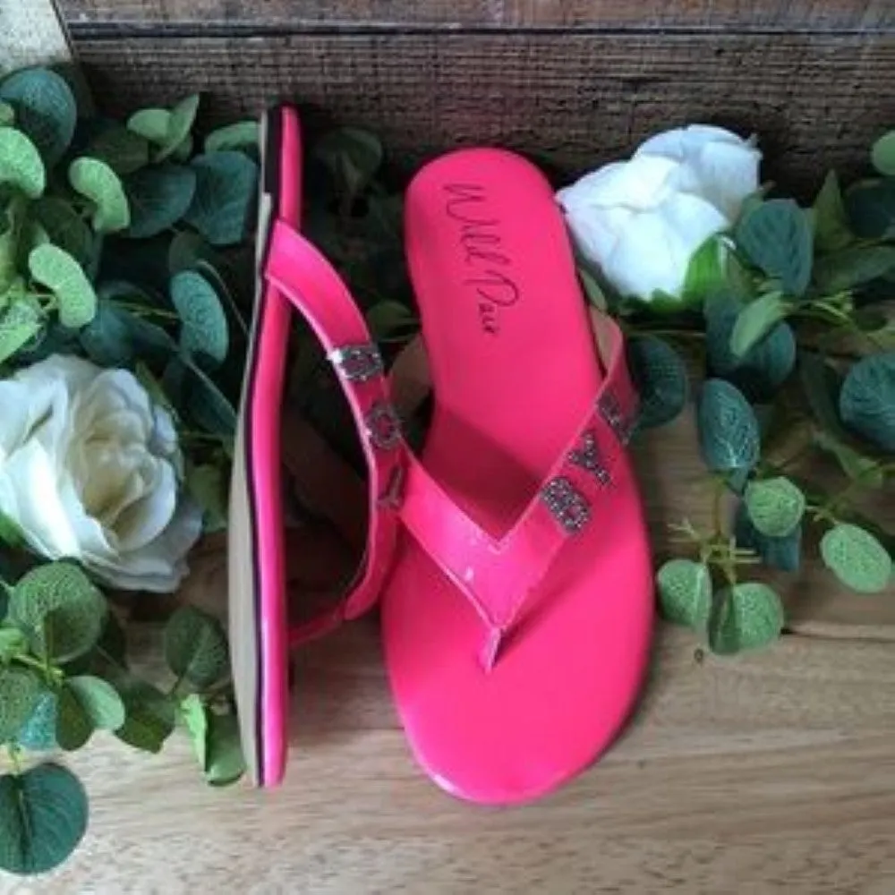 Wild Pair  Fantasia Patent Embellished Flat Sandals Pink 6.5 Medium (B M)