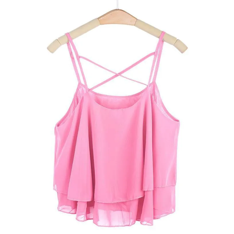 Women HOT Beach Short Vest Ruffle Chiffon Tank Tops