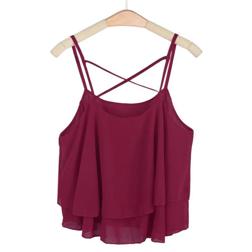 Women HOT Beach Short Vest Ruffle Chiffon Tank Tops