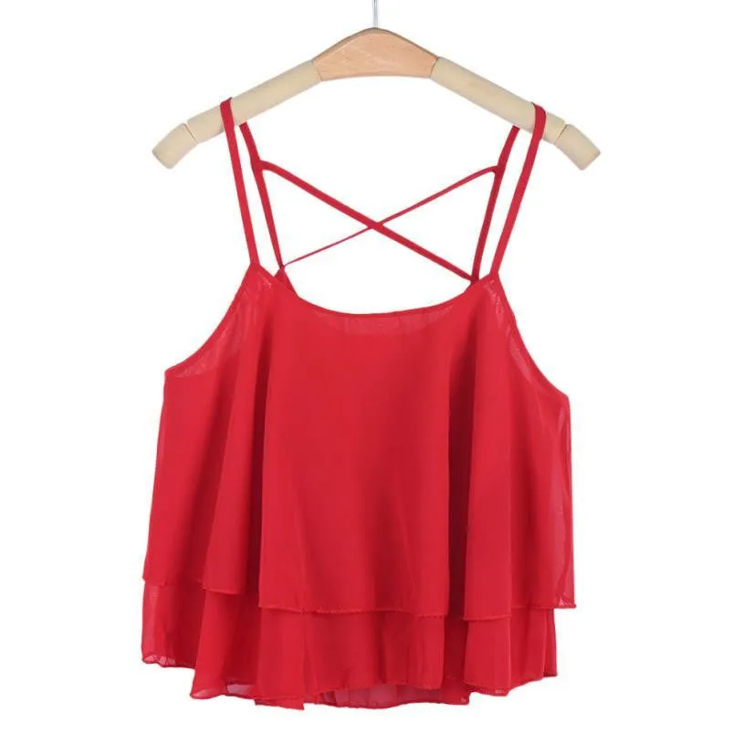 Women HOT Beach Short Vest Ruffle Chiffon Tank Tops