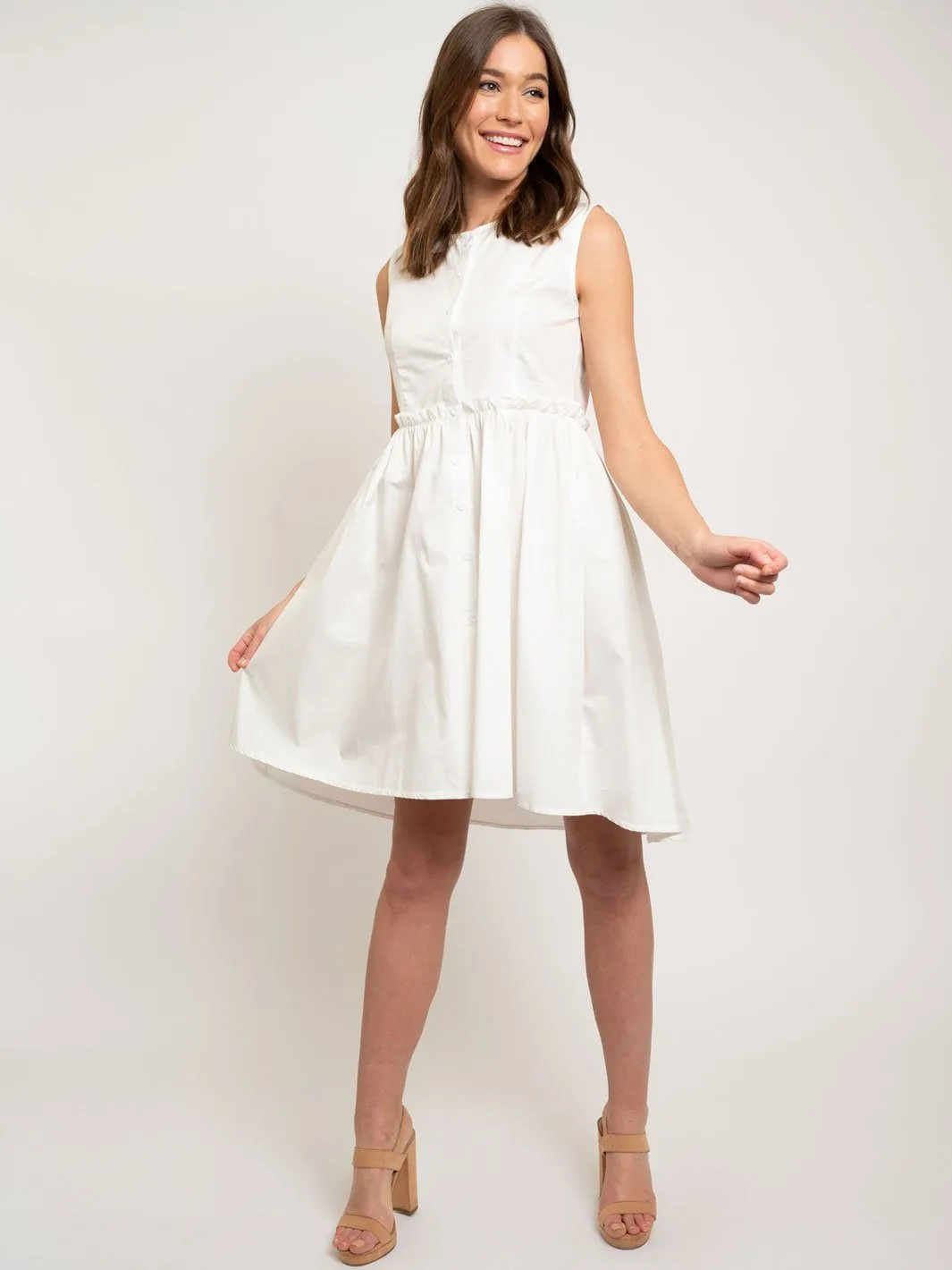 WOMEN'S BUTTON DOWN SHORT RUFFLE DRESS