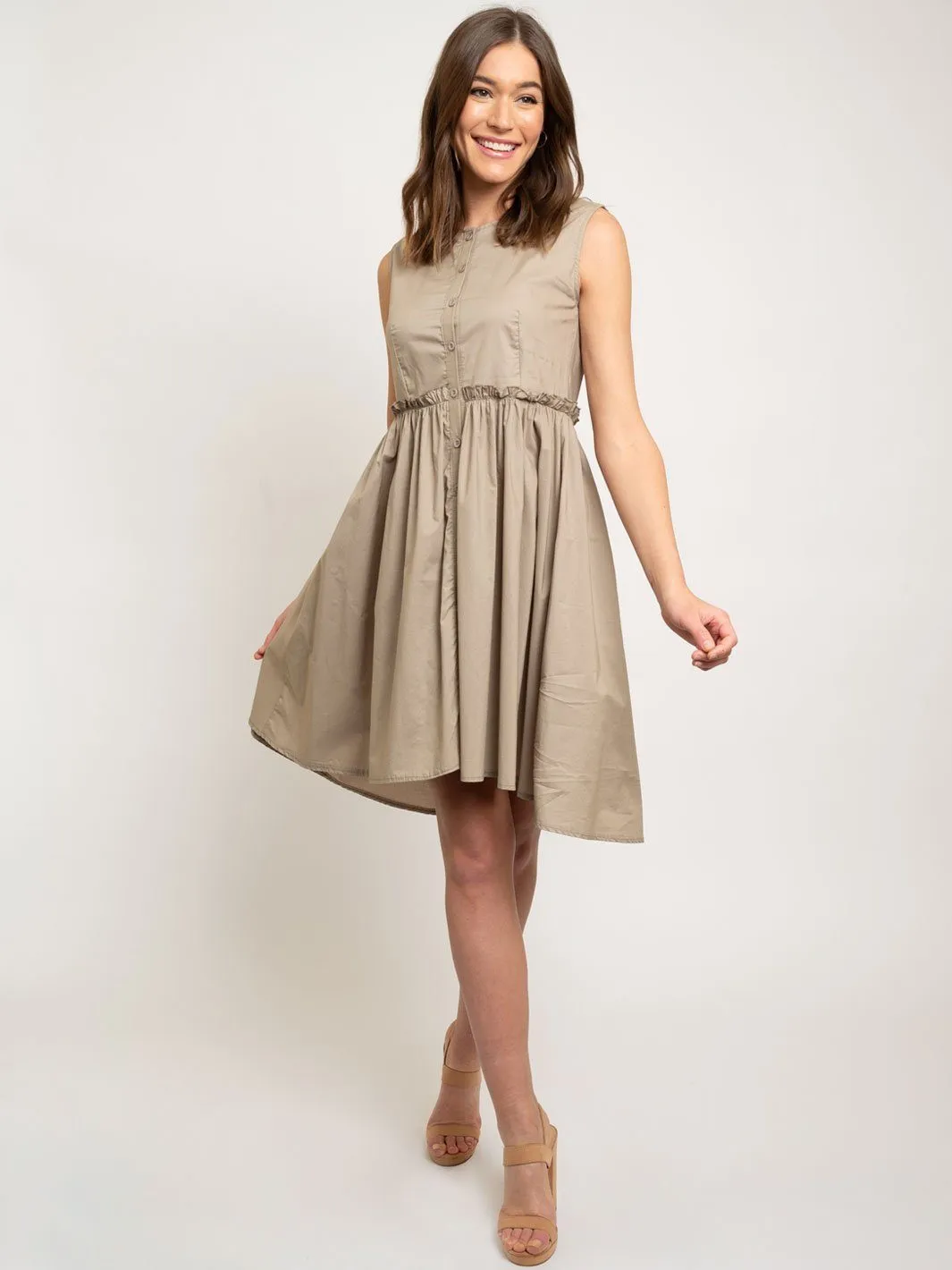 WOMEN'S BUTTON DOWN SHORT RUFFLE DRESS