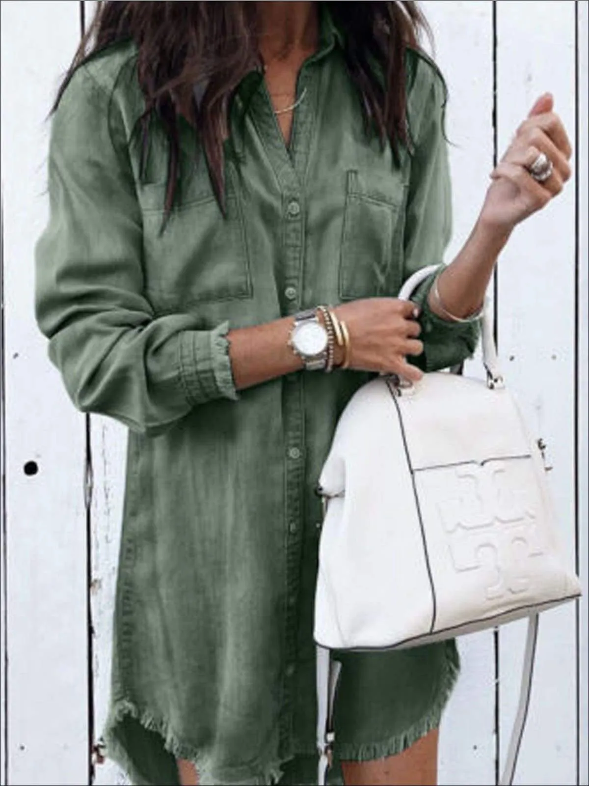 Women's Frayed Hem Denim Tunic