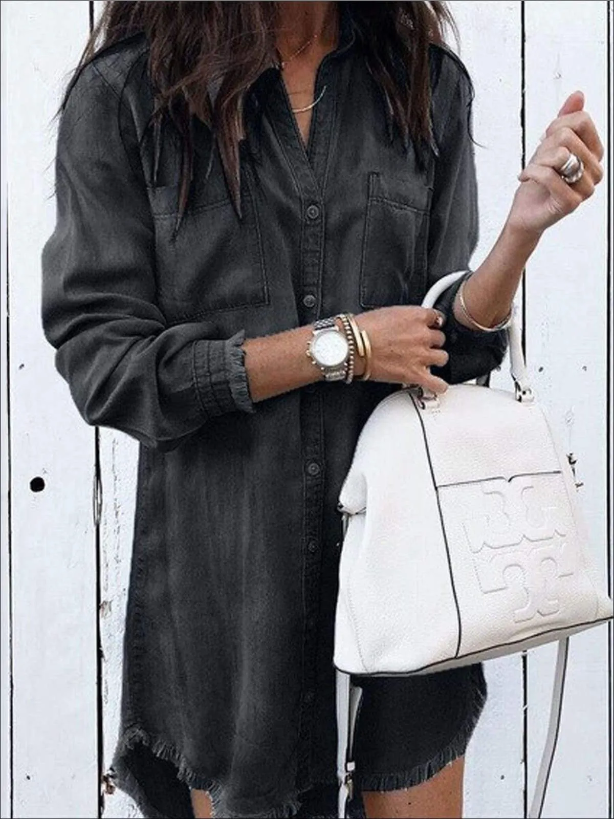 Women's Frayed Hem Denim Tunic
