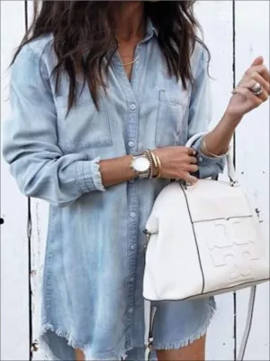 Women's Frayed Hem Denim Tunic