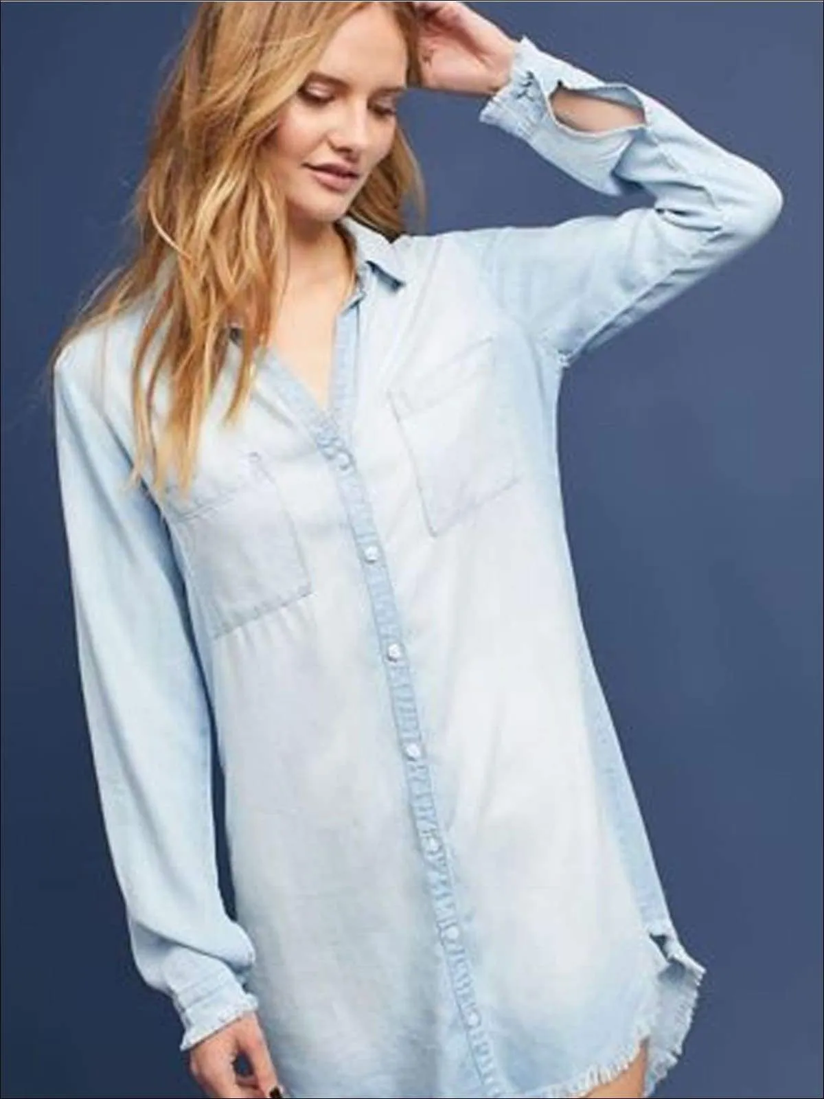 Women's Frayed Hem Denim Tunic